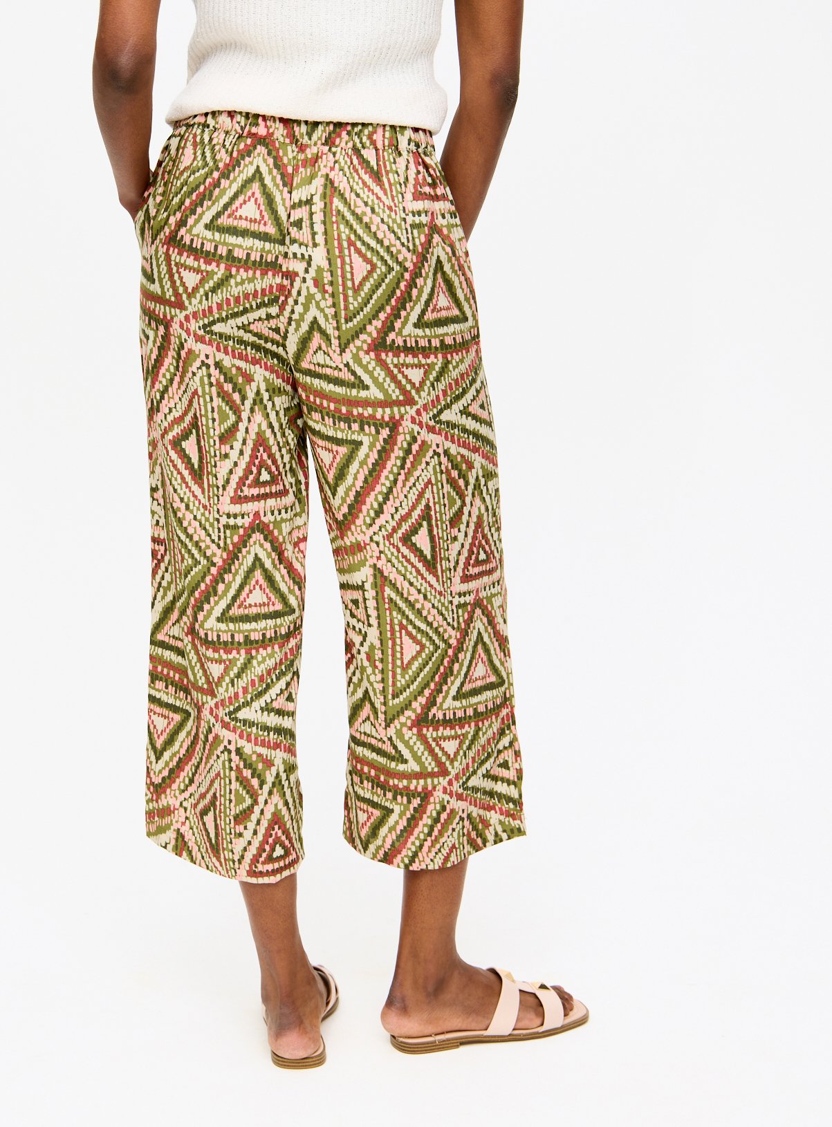 Tribal Print Wide Leg Cropped Trousers 10 - Image 4 thumbnail